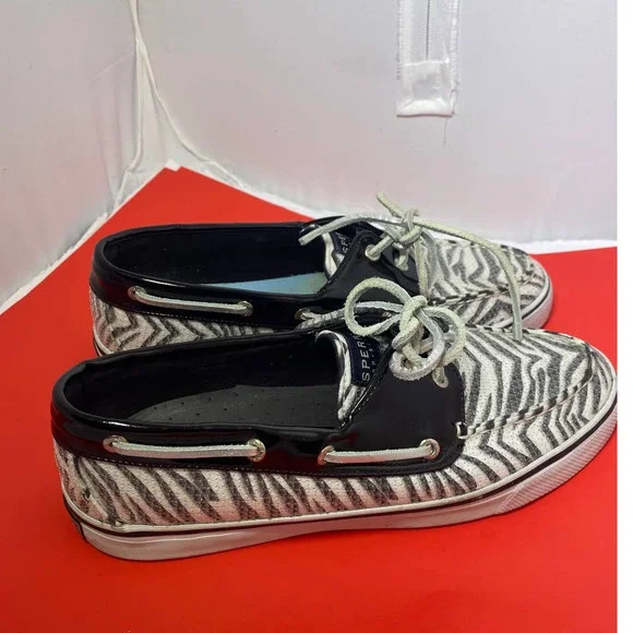 Sperry Top Sider Flats Women's Size 8.5 M Leather shiny Zebra Shoes Lace Up - Picture 2 of 6